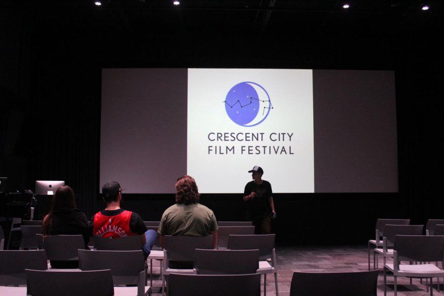 Students wait for a film screening to begin at the Crescent City Film Festival April 22, 2022. This is the fourth year that Loyola's filmmaking department has put on the festival.