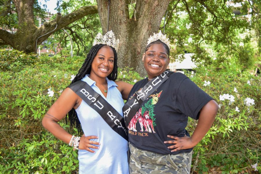 BSU pageant winnners Morgan Love and Faith Hogg pose in front of the Danna Center, April 6, 2022. The queens are currently planning their community service initiatives for next semester.  