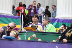Mayor Cantrell speaks at Mardi Gras parade