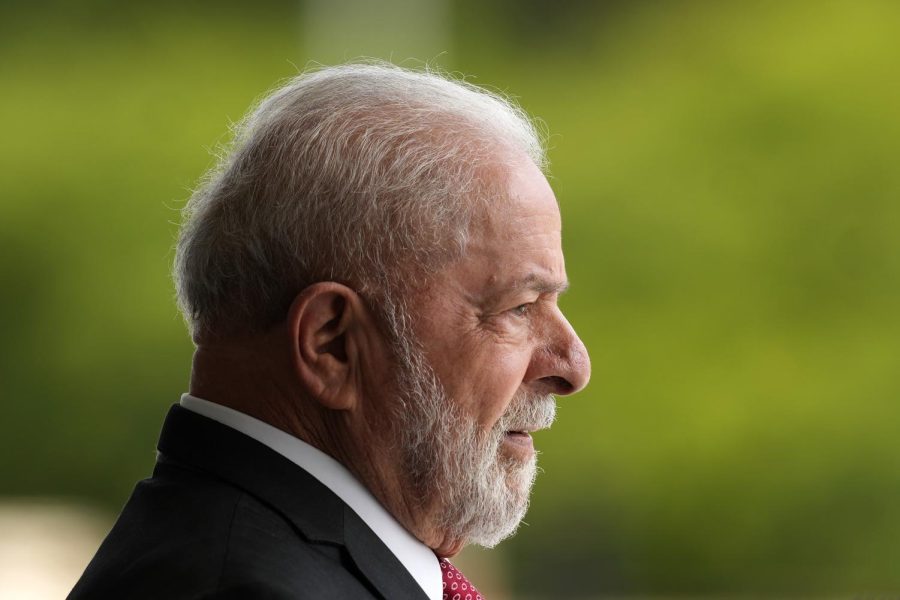 Brazilian president Luiz Inácio Lula da Silva stands in the Planalto Palace.