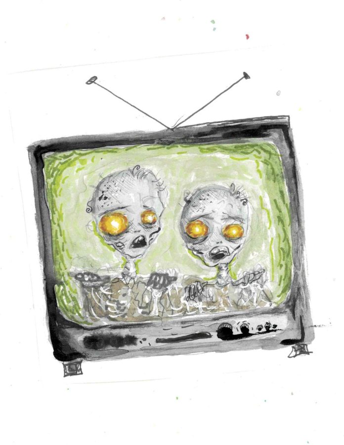 Zombie art on television screen