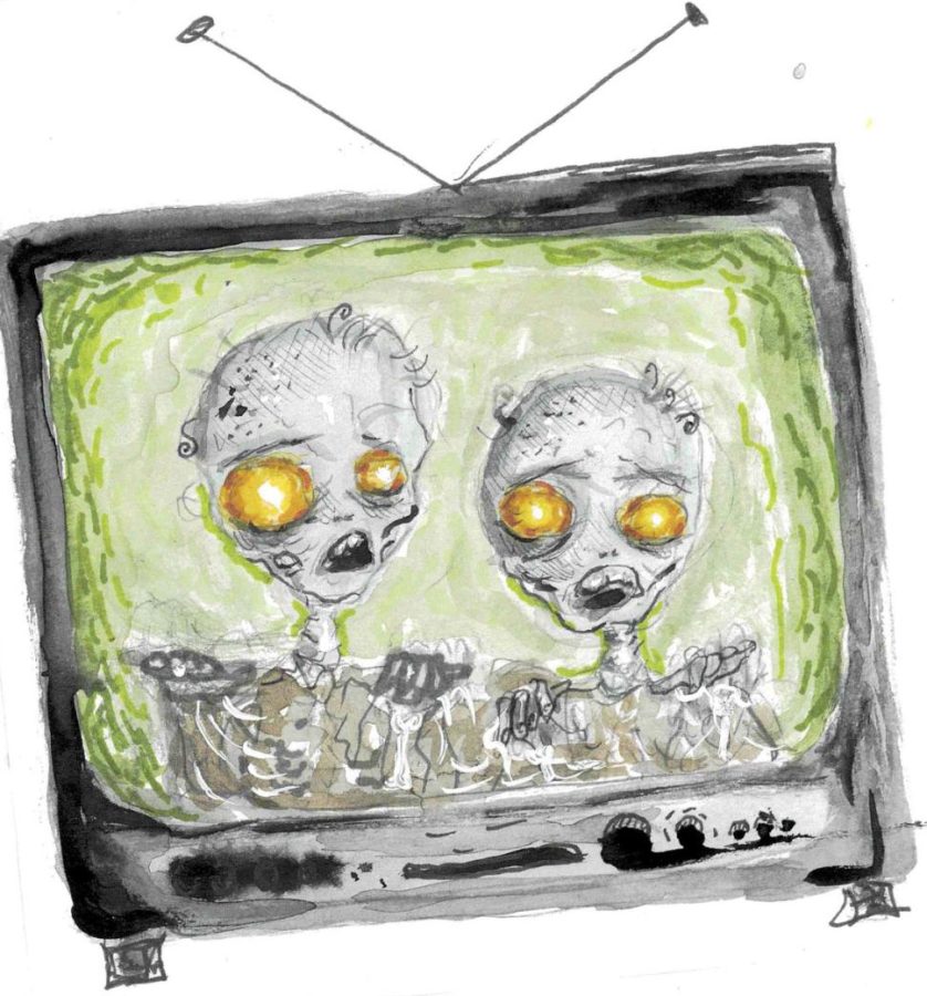 Zombie art on television screen