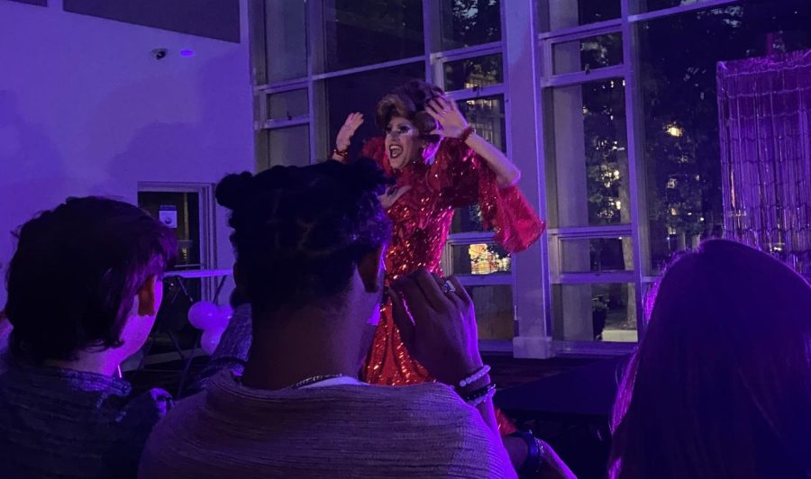 Drag queen Debbie with a D performs at Loyolas first drag show on May 5, 2023. The event was hosted by student government association.