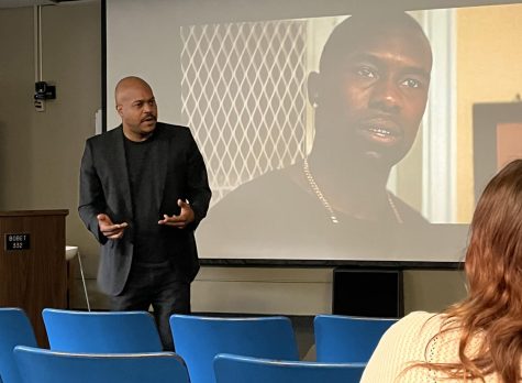 Professor Heath teaches  his Black Cinema course on May 2, 2023. Heath is the only Black English professor at Loyola.