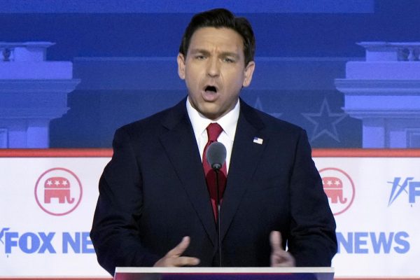 Republican presidential candidate Florida Gov. Ron DeSantis speaks during a Republican presidential primary debate hosted by FOX News Channel, Aug. 23, 2023, in Milwaukee. DeSantis says he got a $1 million cash bump after Wednesday night’s presidential debate. His campaign says that amount came in over the first 24 hours after DeSantis and seven other contenders met in Milwaukee. 