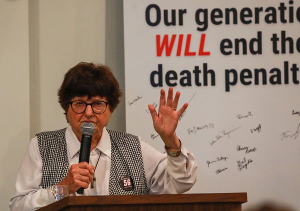 Sr. Helen Prejean speaks about her activism journey at Catholic Students event on Sept. 12. The department hosted a culmination of events to raise awareness against the death penalty. 