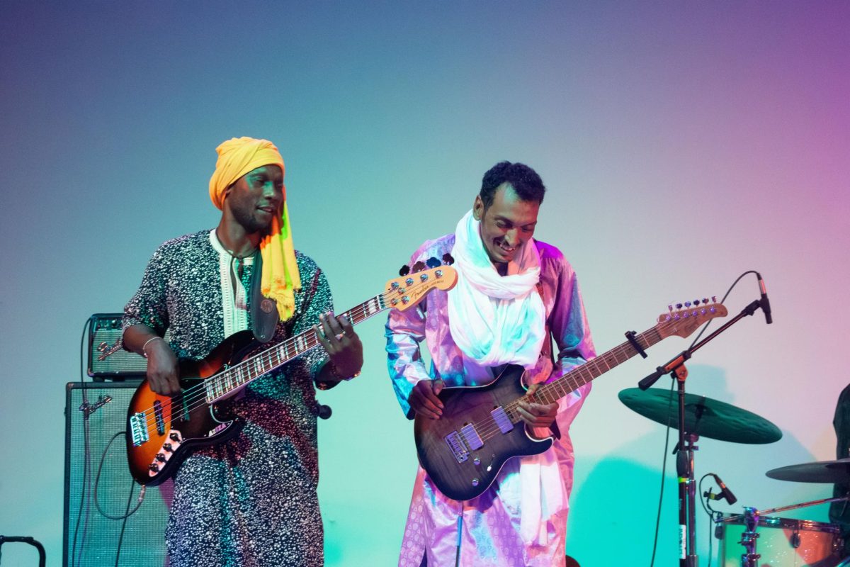 Bassist Youba Dia and lead guitarist and singer Bombino perform together on stage at The Broadside on Sept. 15, 2023.