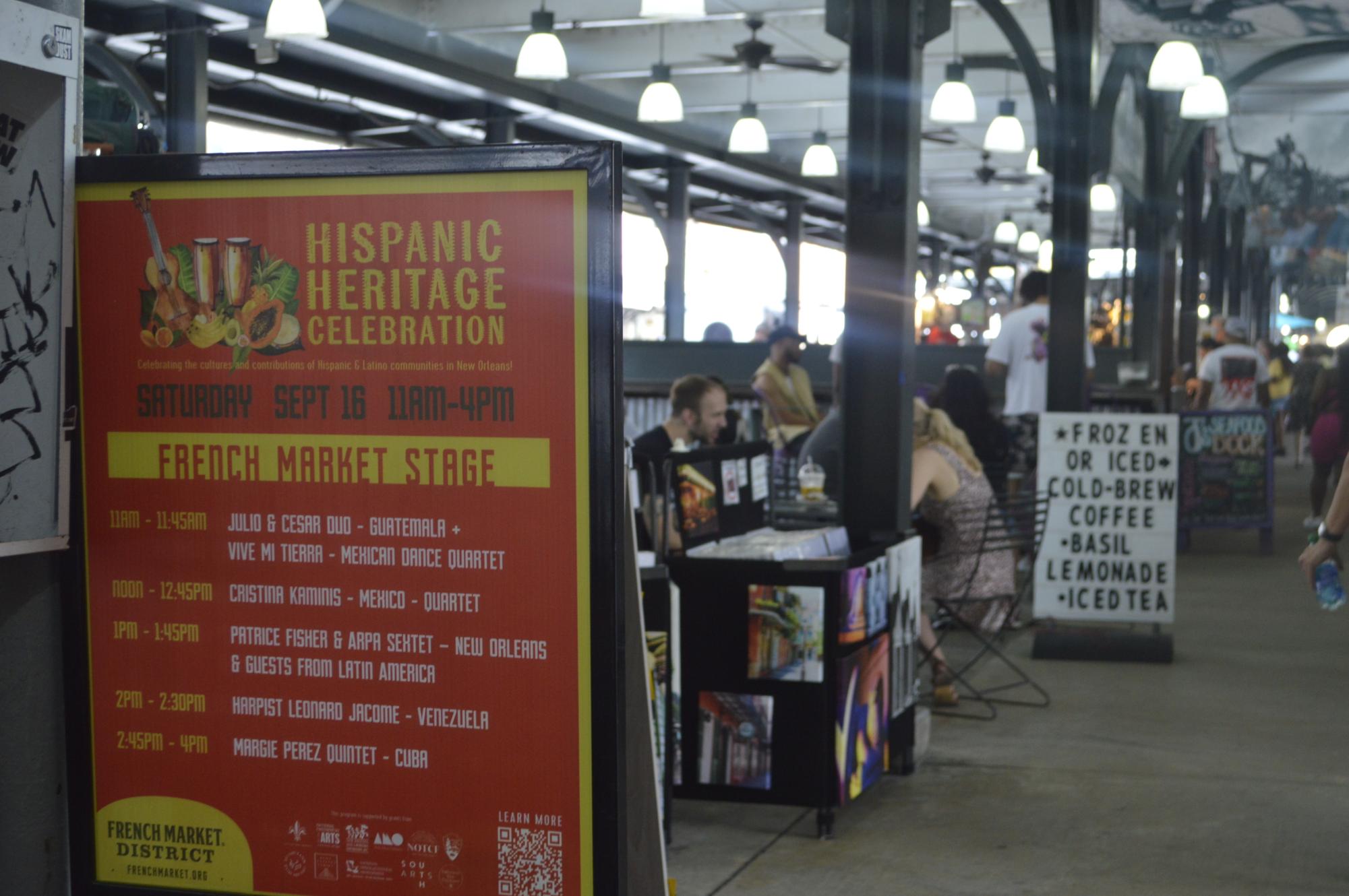 Stage lineup sign at Hispanic Heritage Celebration on Sept. 16, 2023. This was the second-annual celebration. 