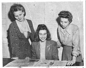 Marion Schlosser LeBon (middle) sits with Beverly Garcia (left) and Doris McCutchon (right) in 1943. LeBon was the first female Editor-in-Chief of The Maroon and Garcia and McCutchon make the first female editorial board.