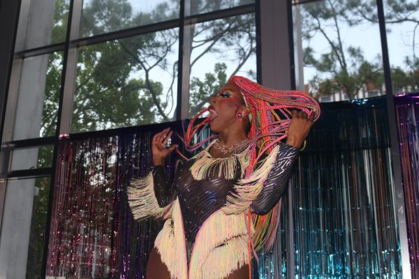 Drag queen Laveau Contraire performs at drag bingo show on April 11, 2024. 