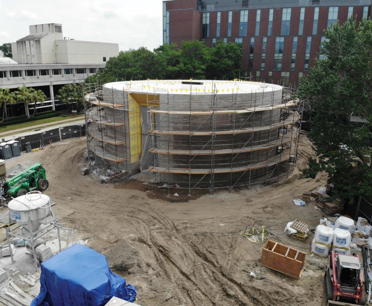 Aerial image of the chapel construction. 