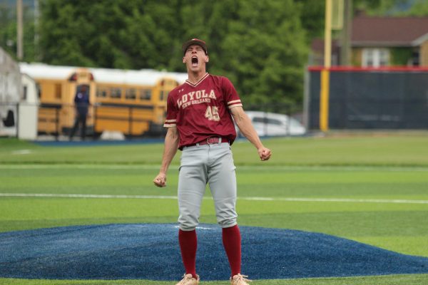 Stephen Still celebrates during a game. Courtesy of Loyola University New Orleans Athletics Department