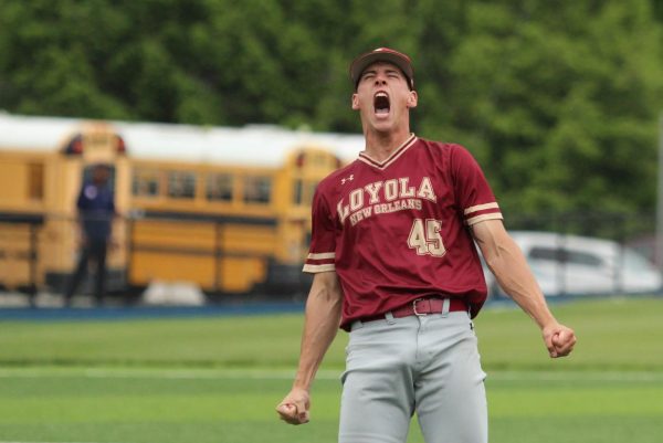 Stephen Still celebrates during a game. Courtesy of Loyola University New Orleans Athletics Department