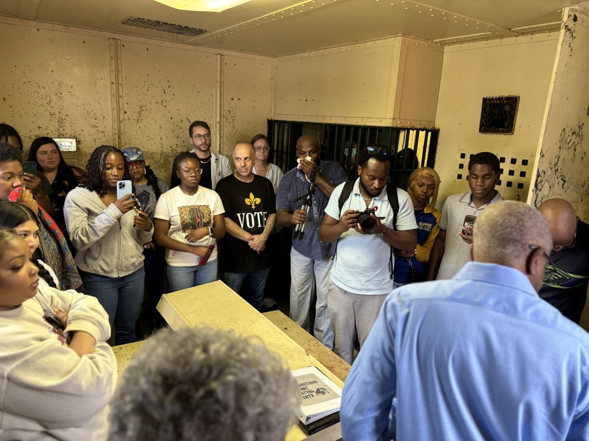 Students visit a Donaldsonville Prison with civil rights activist Ronnie Moore. Courtesy of Annie Phoenix.