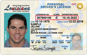 Example Real ID courtesy of Louisiana Office of Motor Vehicles. The star in the top right corner of the ID indicates Real ID compliance.