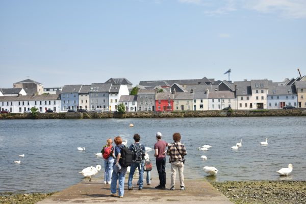 Kevin Rabalais takes pictures with his students by swans in their travel writing and photography class in Galway, Ireland summer of 2023.