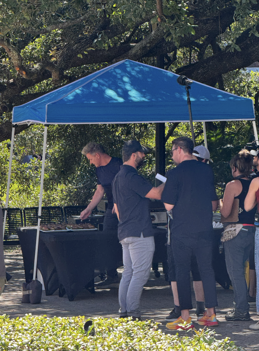 Gordon Ramsay grills Impossible Burgers on set on Sept. 28 in the Peace Quad.