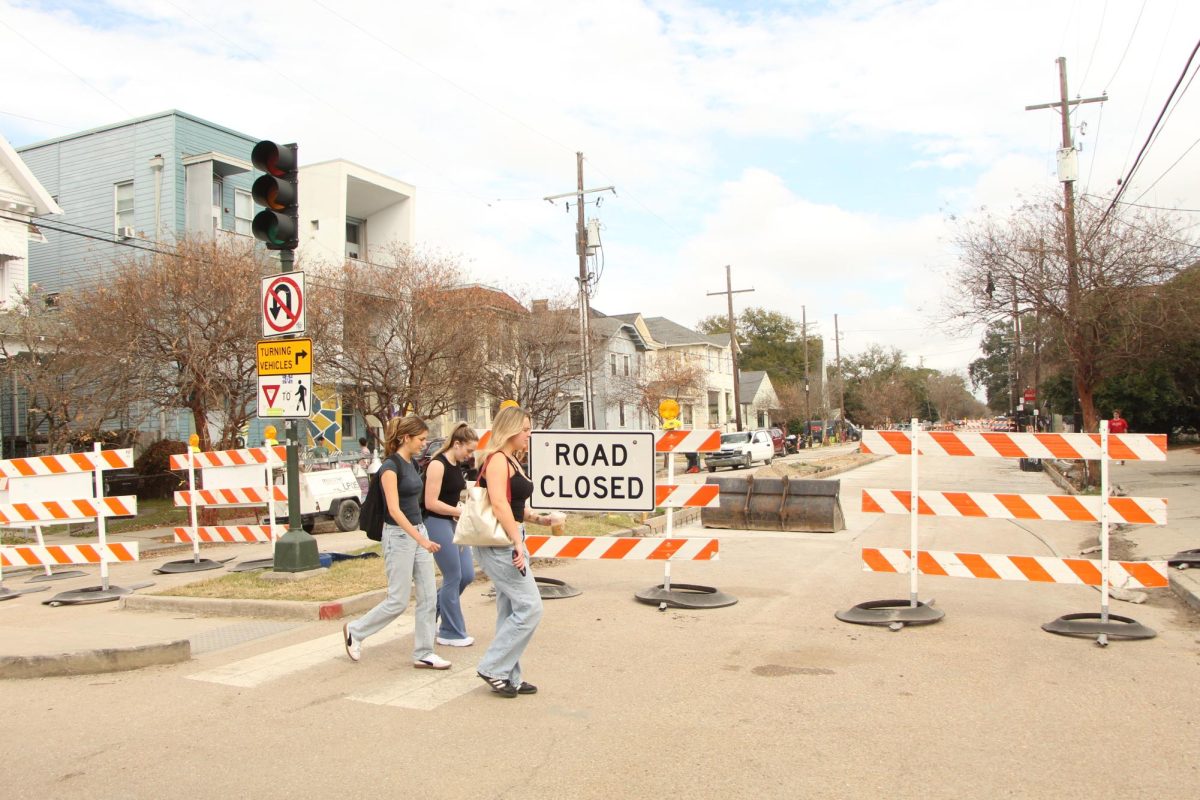 Students crossing Broadway in front of construction on Feb. 5, 2025. Construction began in the fall of 2021 and has continued for over three years. 