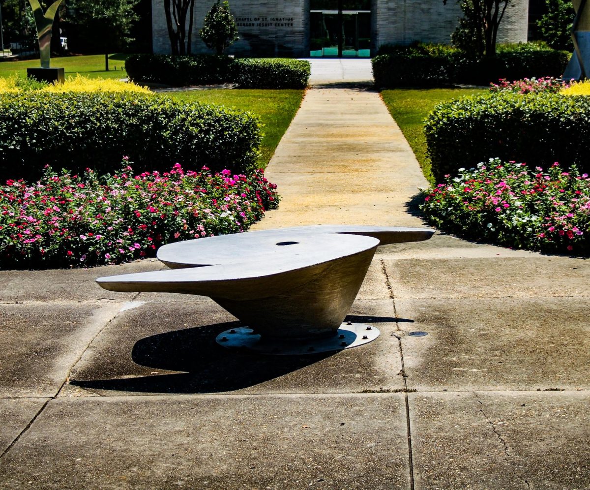 Loyola's Hurricane Katrina sculpture honoring the schools that took in Loyola students after Katrina stands between Marquette and Bobet Hall. After Loyola students had to evacuate campus, over 600 universities took in students for the fall semester
