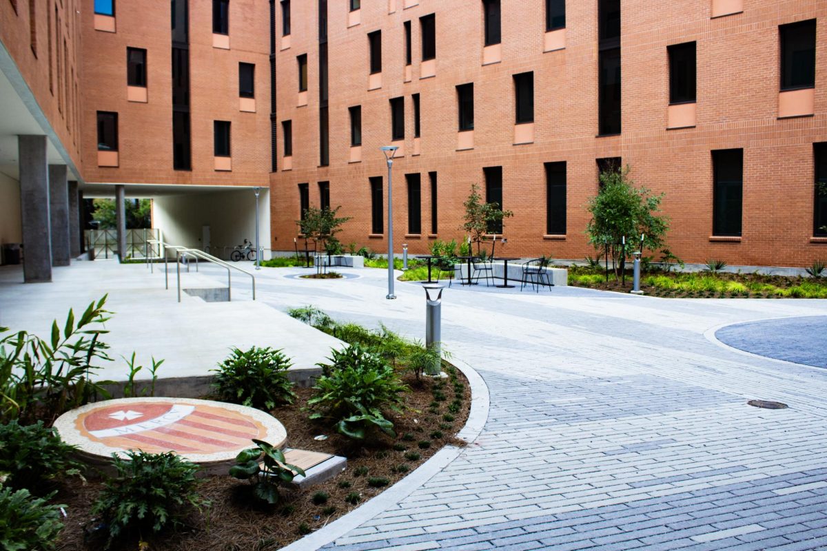 Uptown Hall's Courtyard includes gathering spaces for students. Uptown Hall finished construction over the summer and welcomes returning students.
