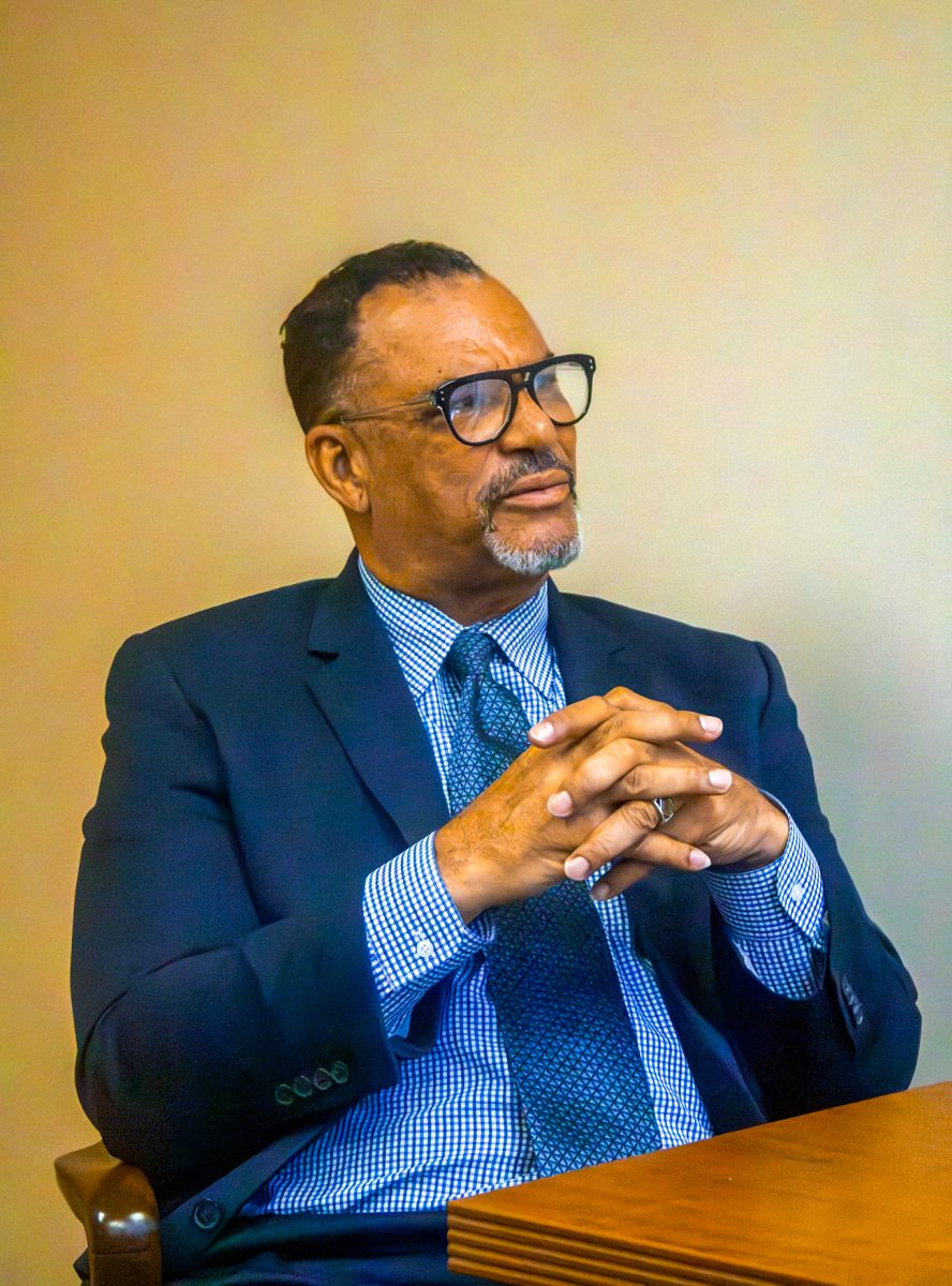 Portrait of Oliver Thomas during the interview in the Maroon office. Thomas is a candidate in the 2025 New Orleans mayoral election. 