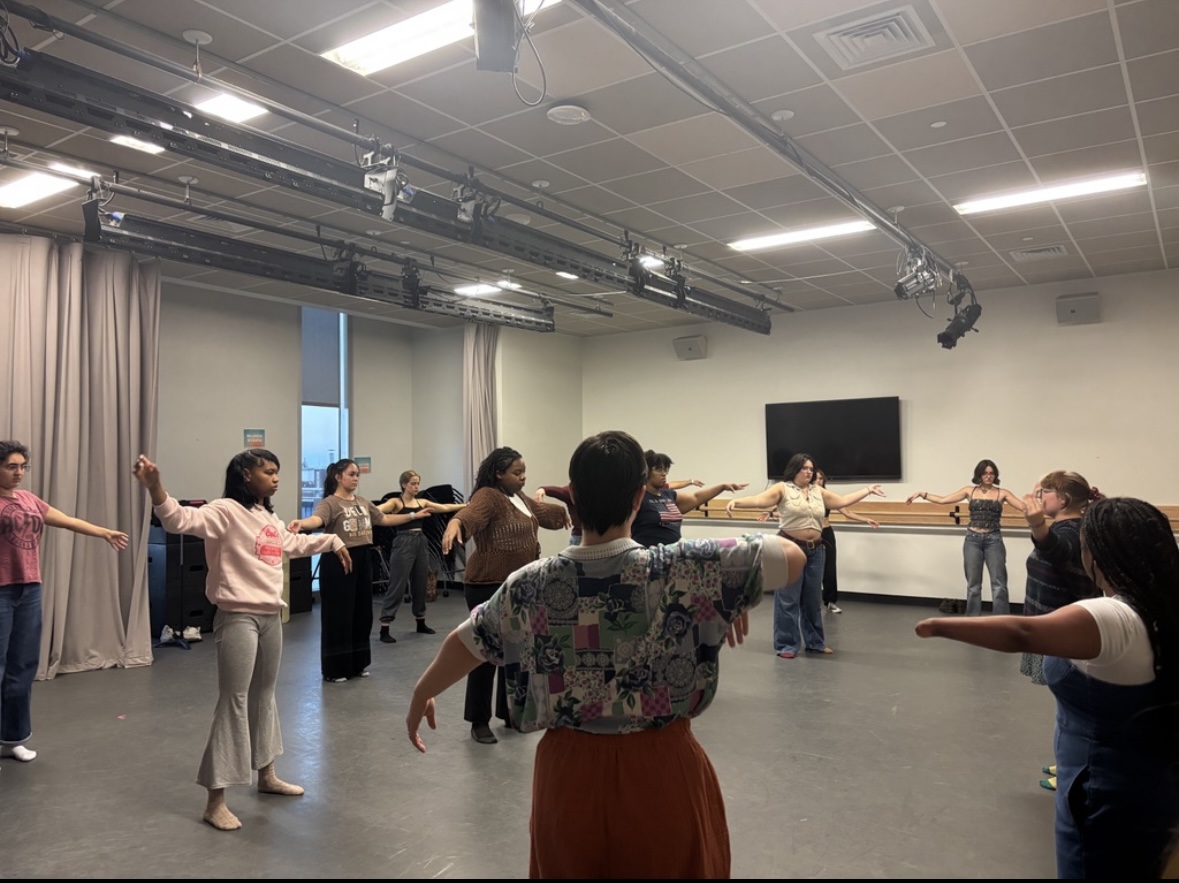 CRITTERS cast does dramaturgy exercise during rehearsal. Loyola commissioned alum Emma Schillage to write CRITTERS for the Fall semester.