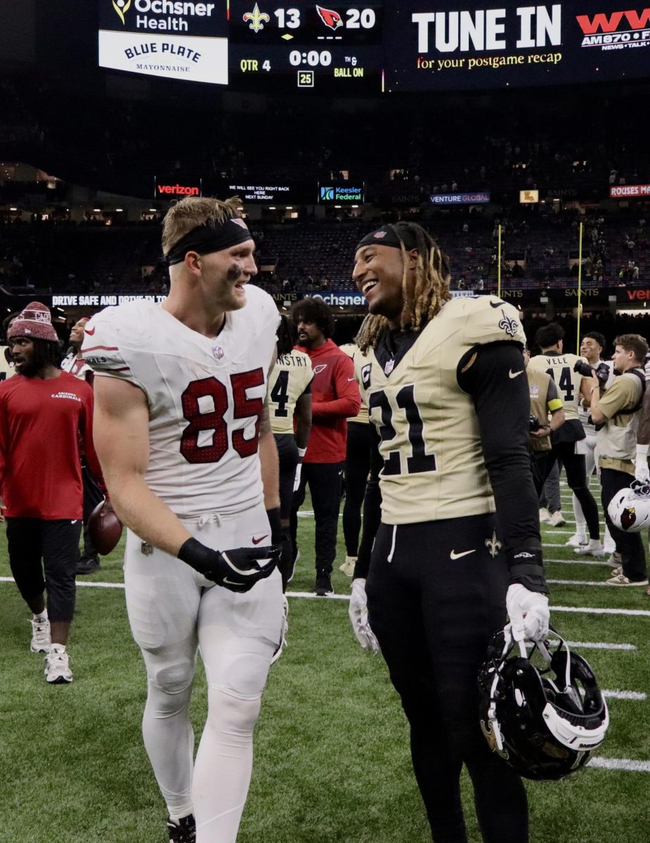 Trey McBride and Justin Reid walking and talking after the game. Sept.7, 2025 