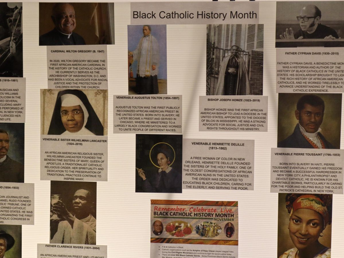 Loyola’s Chapel of St. Ignatius holds a collage of Black Catholic figures to celebrate Black Catholic History Month.