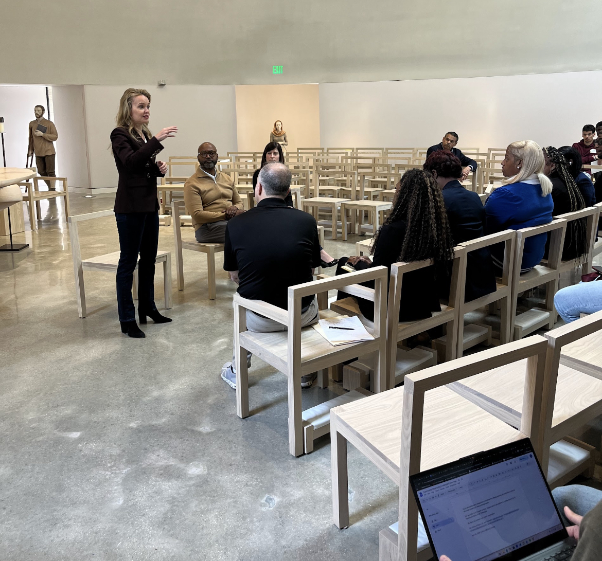 Helena Moreno speaking to students after the “Faith and City Leadership: Building a Shared Future” talk in the St. Ignatius Chapel on Feb. 28. 
