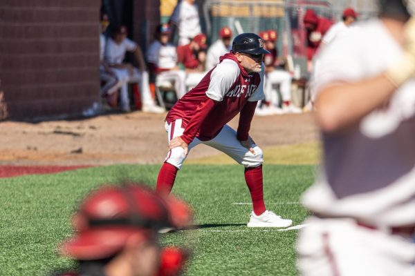 Jeremiah Kennedy outside during a baseball game. He has recently received 600 career wins at Loyola. Courtesy of Abigail Smith/ Loyola New Orleans Athletics
