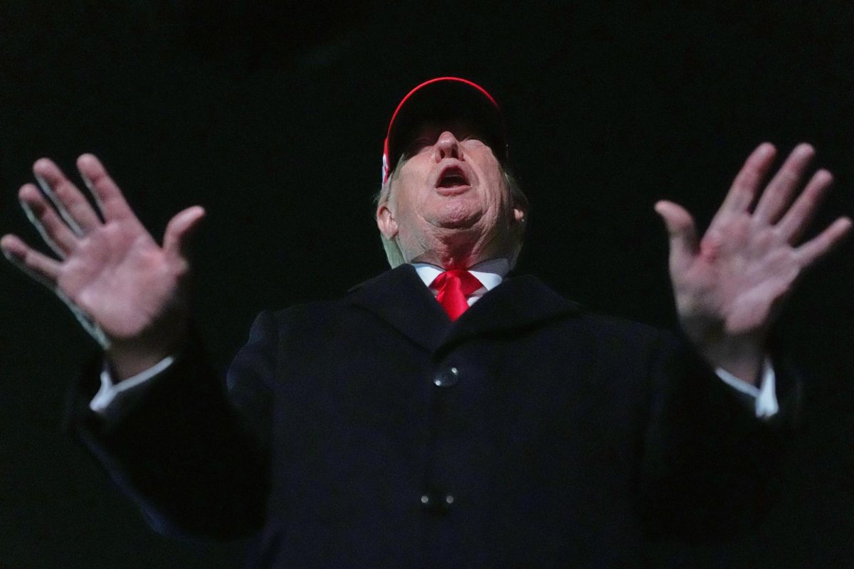 President Donald Trump speaks with reporters at Joint Base Andrews, Md., Sunday, April 12, 2026, after he returned from Miami. 